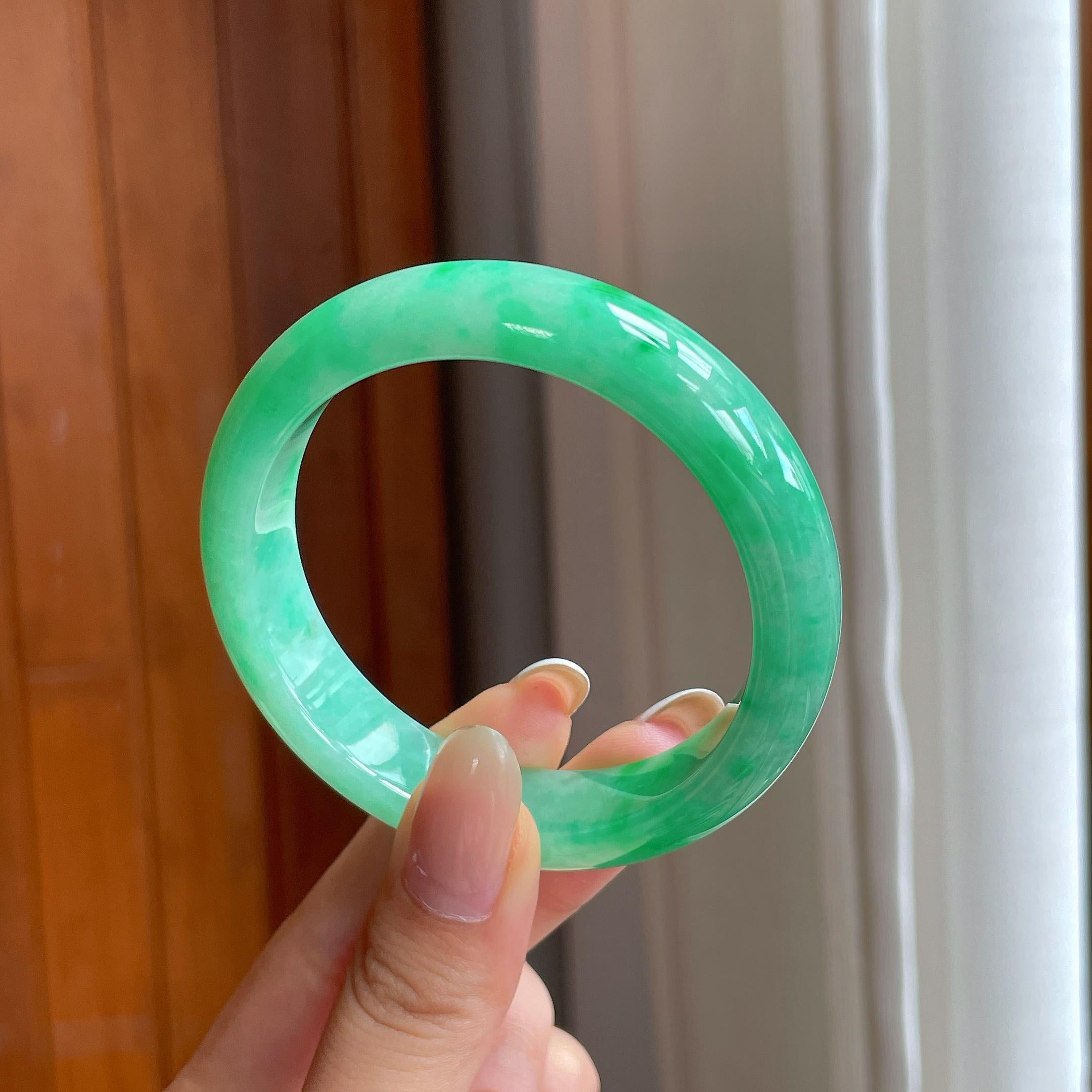 糯冰满绿翡翠平安镯（54mm)（yc406288）