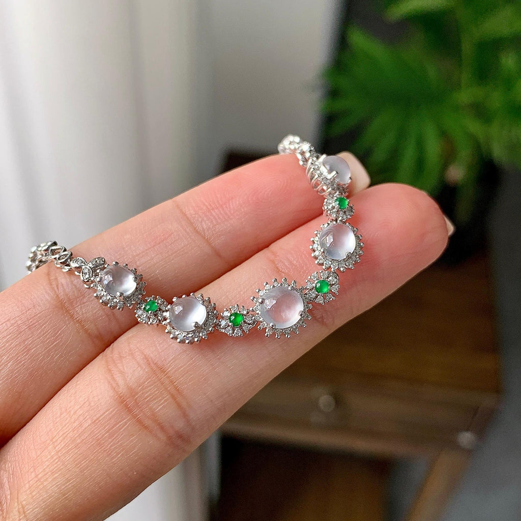 18k金钻镶冰种无色蛋面手链（yc215981）