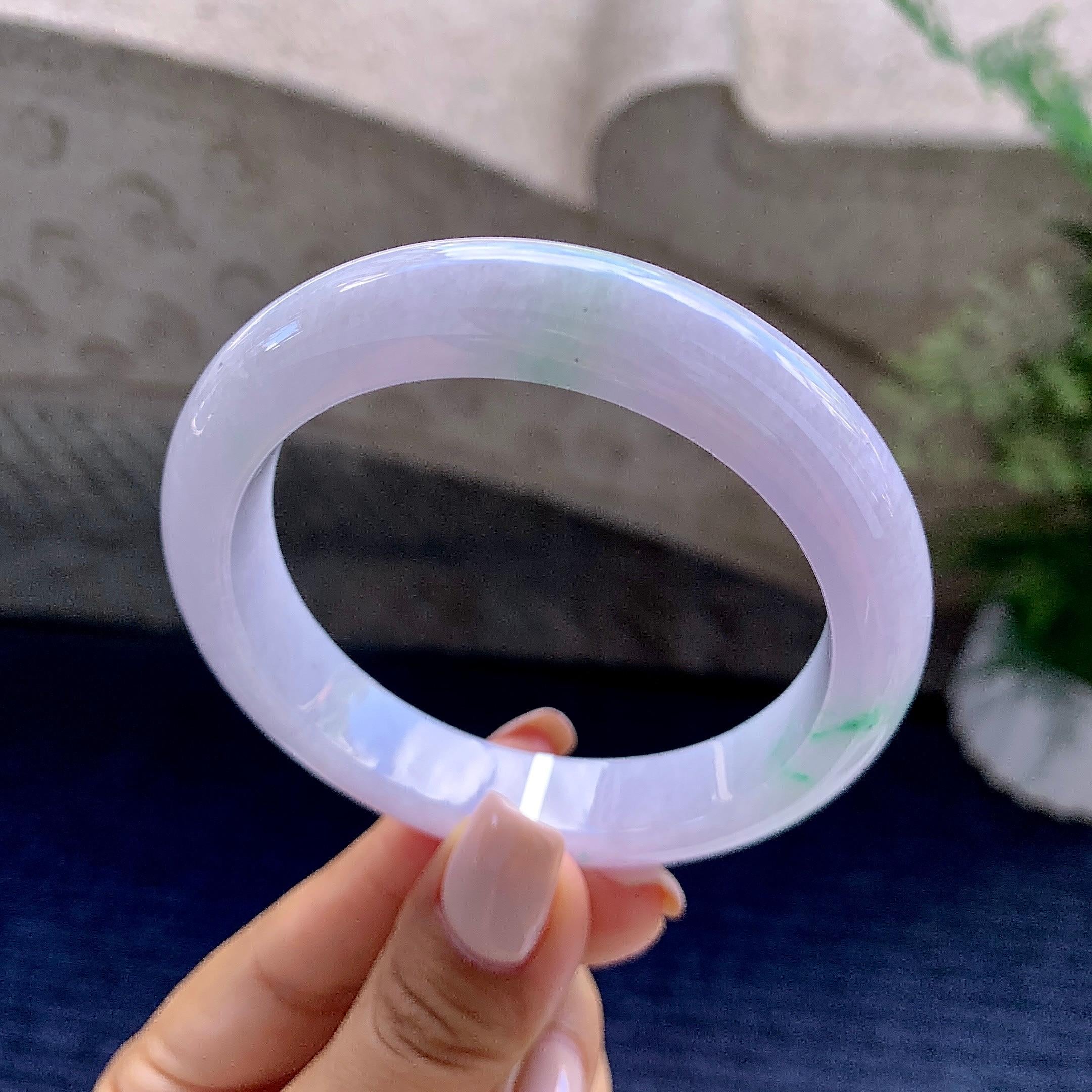 糯种紫罗兰飘绿平安镯（56.4mm）（yc223957）