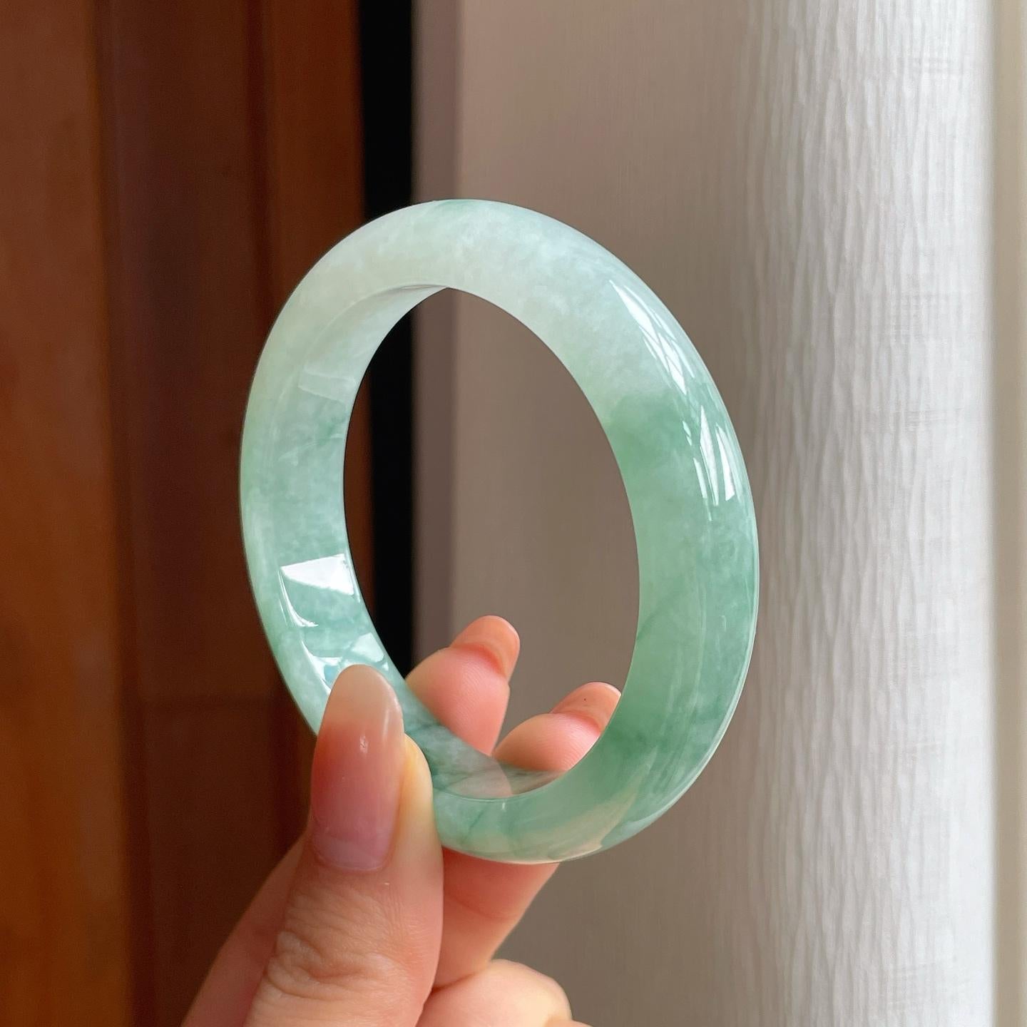 冰种飘花翡翠平安镯（53mm)（yc352496）