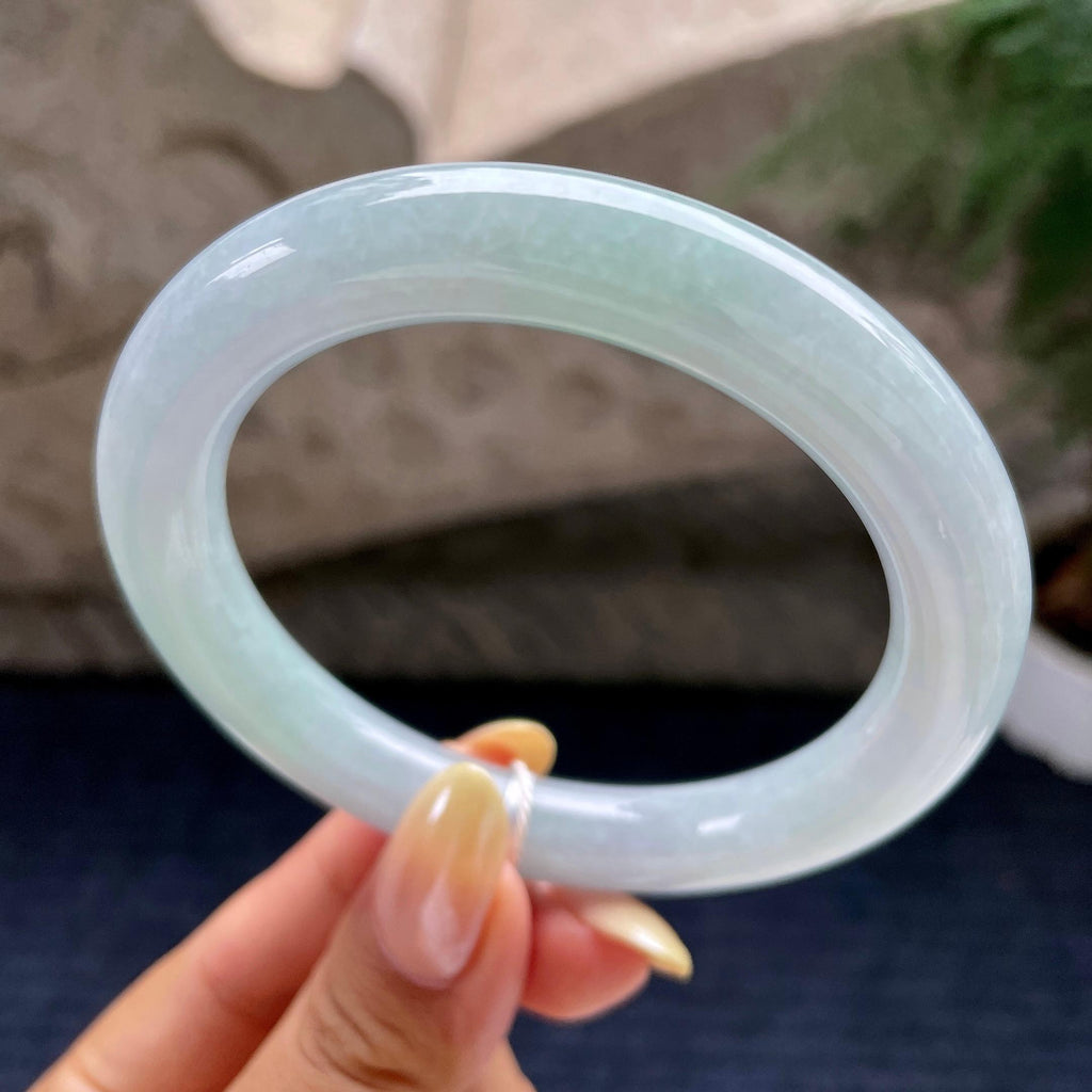 大圈口 细糯种蓝底圆条手镯58.5圈 天然缅甸A货翡翠（yc460653）