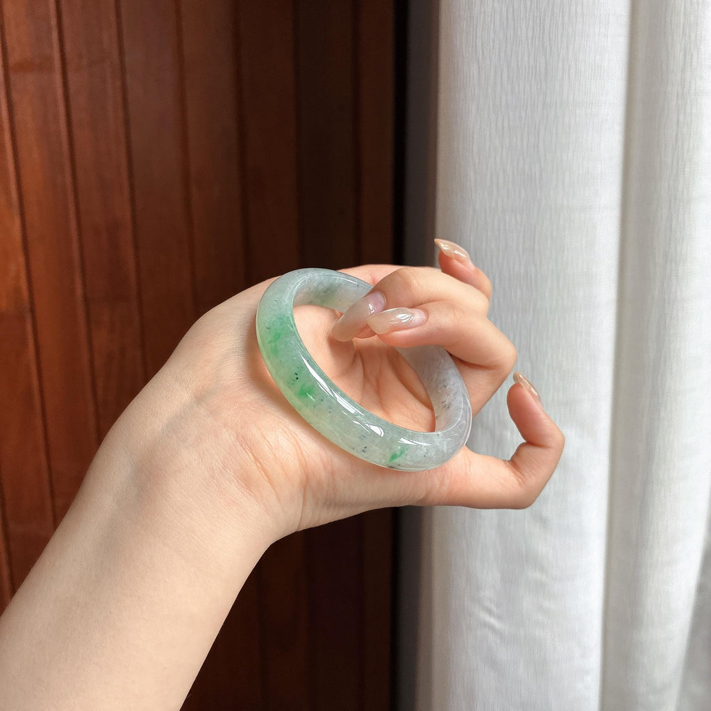 糯冰飘花特色正圈平安镯 53圈 天然缅甸A货翡翠（yc465529）