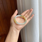 糯冰黄翡飘花翡翠圆条手镯（52.5mm）（yc361781）