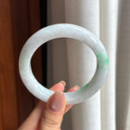 糯冰带色翡翠平安镯 57圈（yc428539）