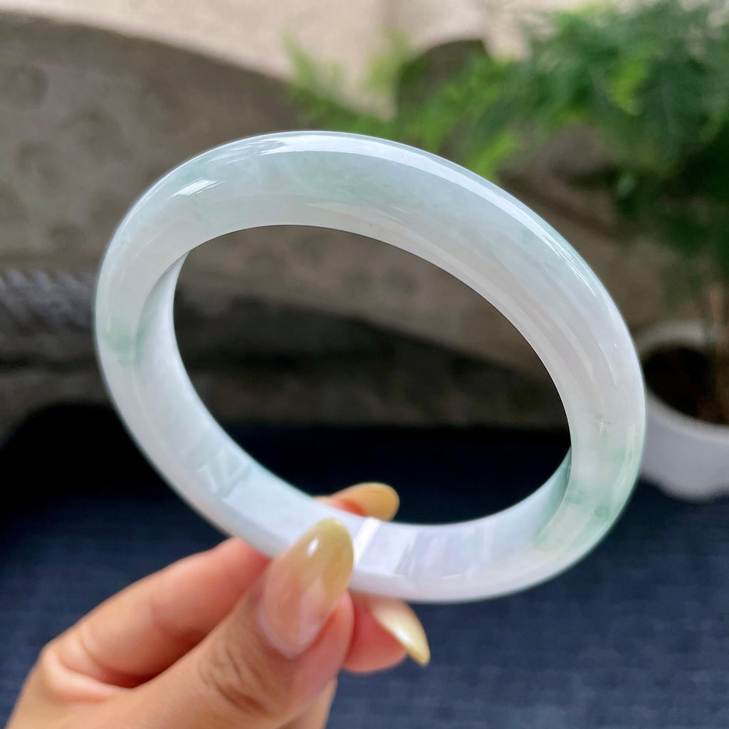 大圈口 细糯种飘花正圈平安镯61.6圈 天然缅甸A货翡翠（yc489147）