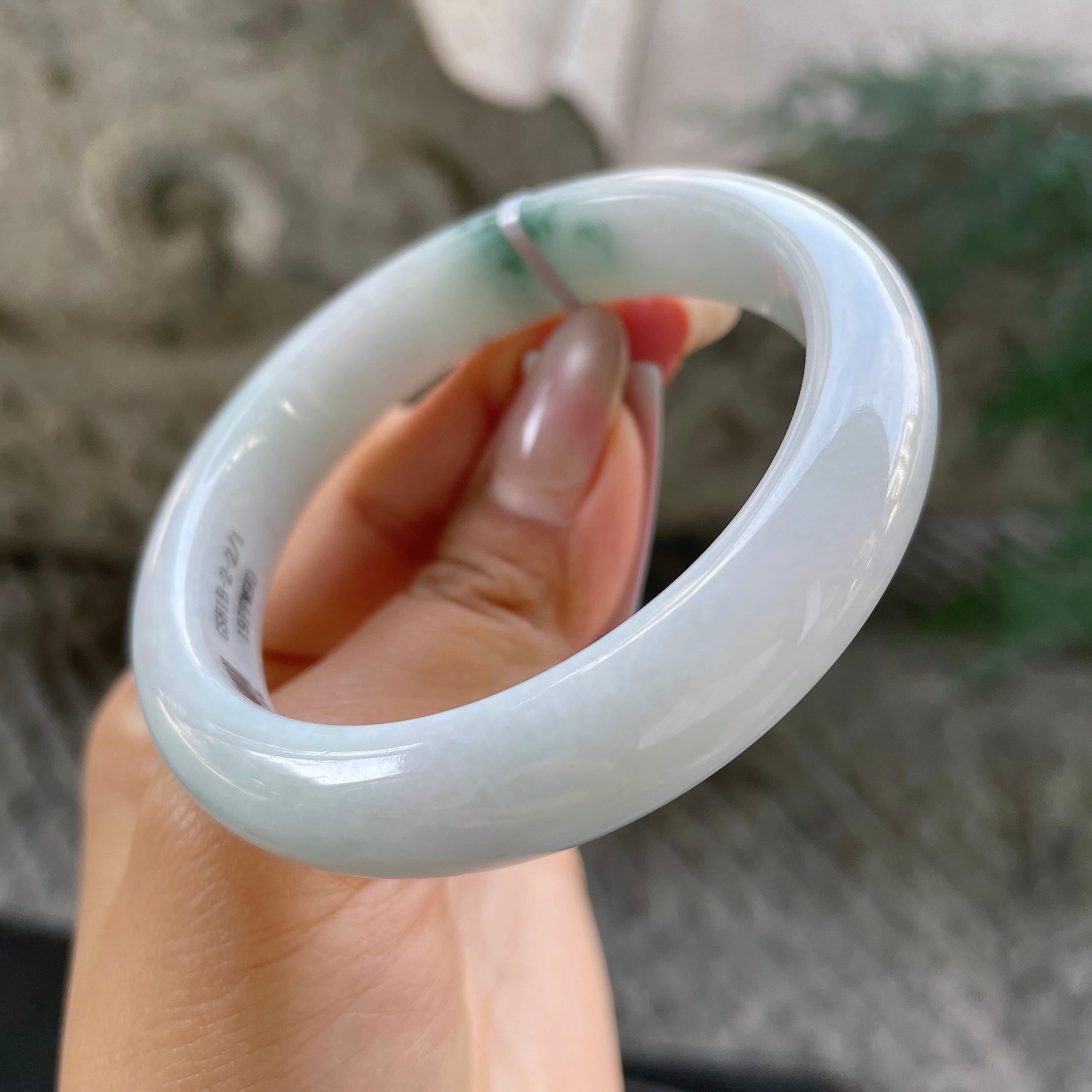 细糯种飘花正圈平安镯57圈口    天然缅甸A货翡翠（yc351369）