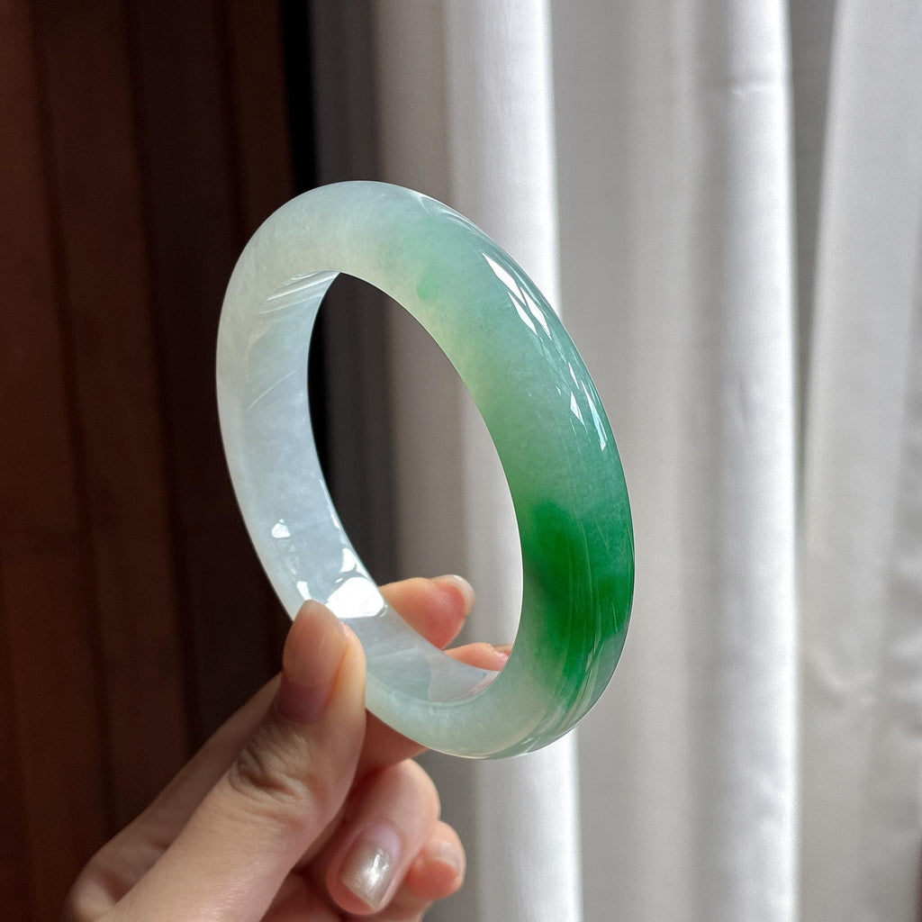 大圈口 冰种带色正圈平安镯 62圈 天然缅甸A货翡翠（yc484425）