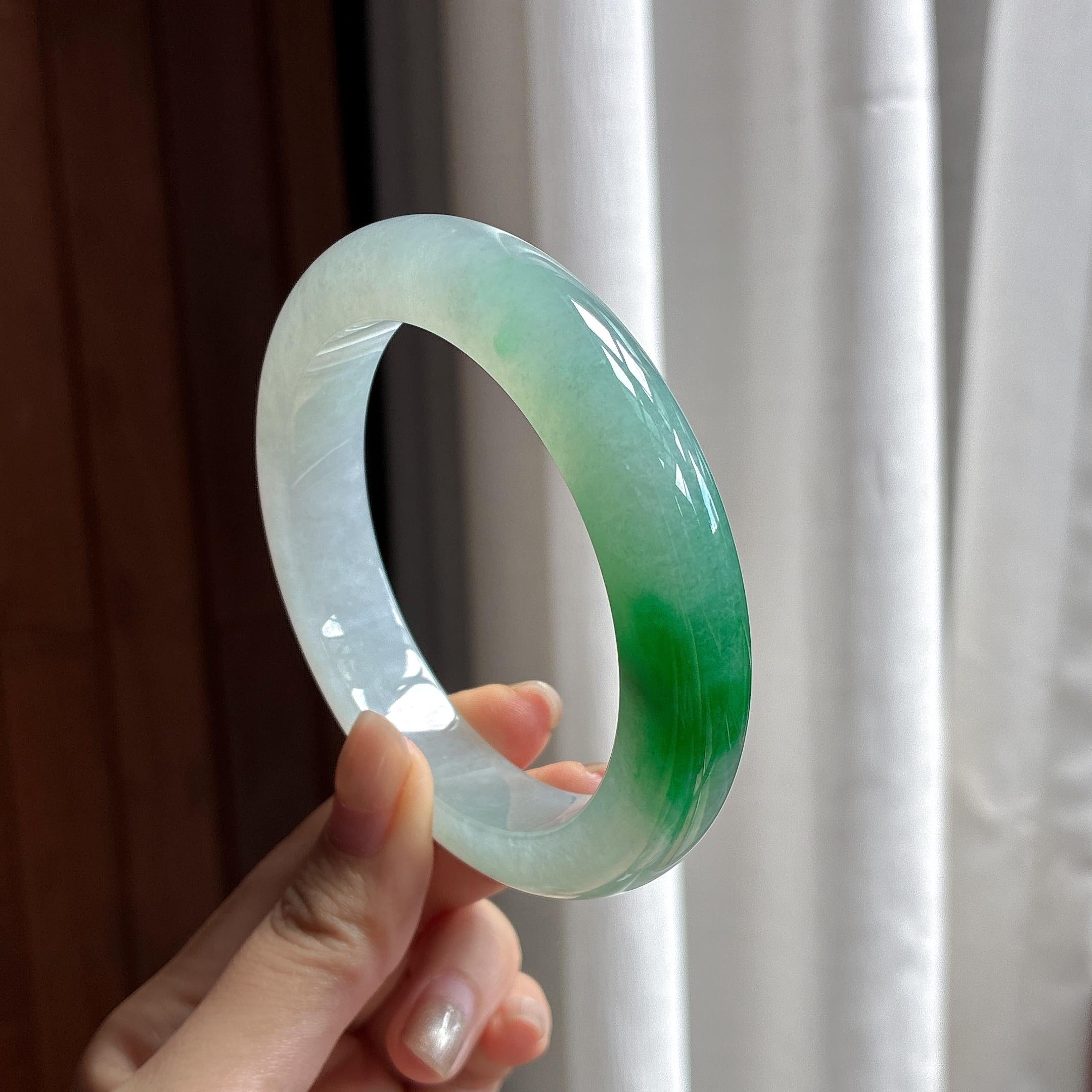 大圈口 冰种带色正圈平安镯 62圈 天然缅甸A货翡翠（yc484425）