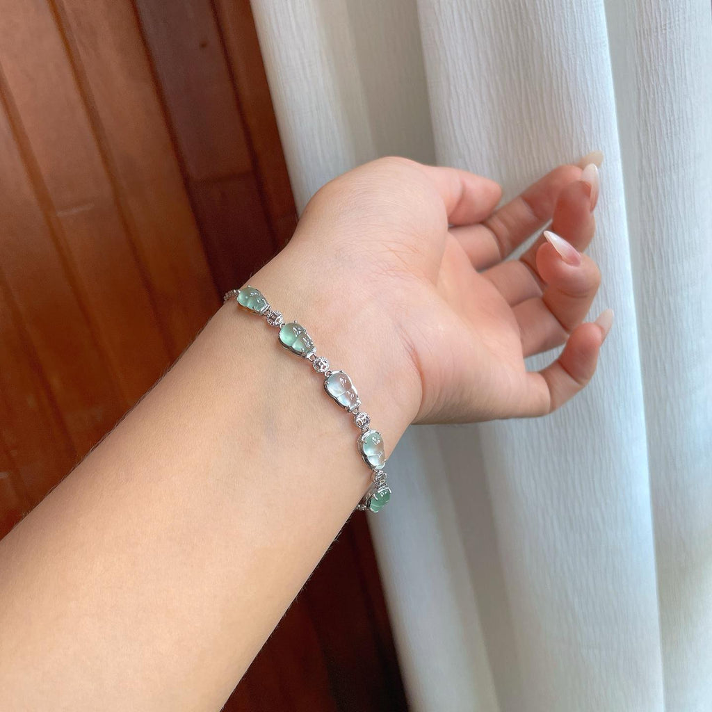 18k金镶冰种翡翠葫芦手链（yc259083）