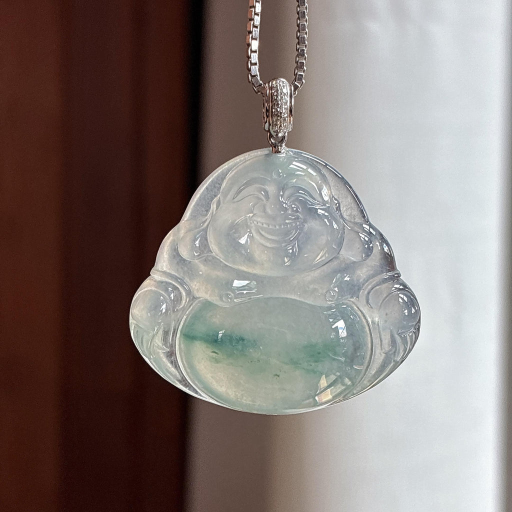 18k金扣头冰种飘花玉佛挂件 天然缅甸A货翡翠（yc480960）