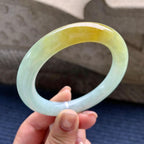 细糯种晴底黄翡圆条手镯 56.8圈口 天然缅甸A货翡翠（yc345049）