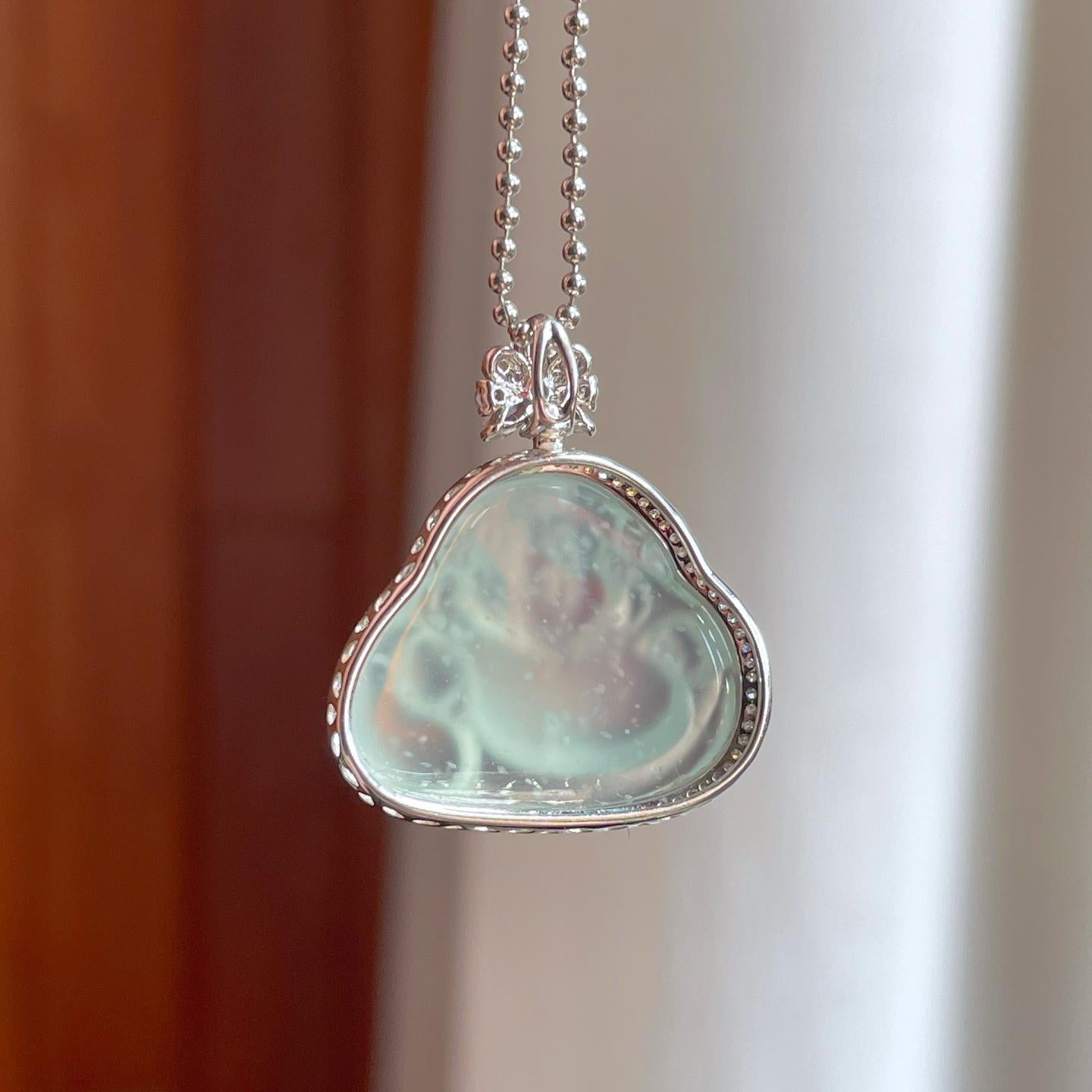 18k金钻镶冰玻种雪花棉翡翠佛公（yc269040）