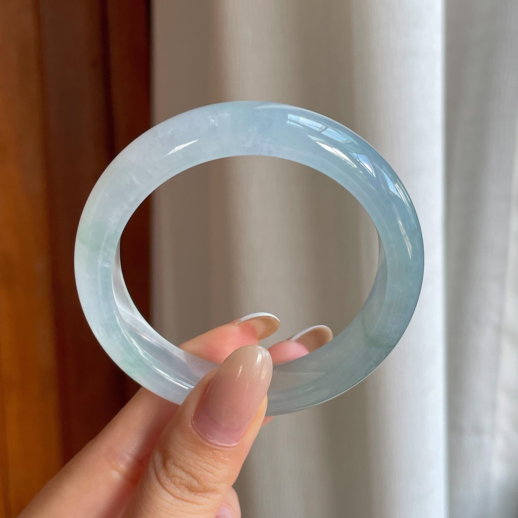 冰种蓝晴翡翠平安镯（54mm)（yc416422）