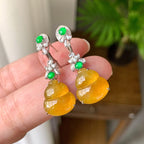 18K金钻镶糯冰种黄翡葫芦耳坠（yc248199）