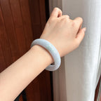 宽版 细糯种淡春底正圈平安镯 58圈 天然缅甸A货翡翠（yc460622）