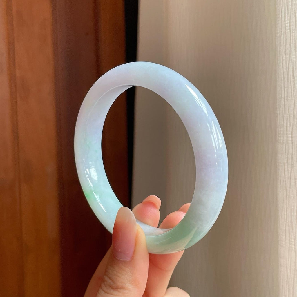 糯冰带色翡翠平安镯（58.6mm)（yc345533）