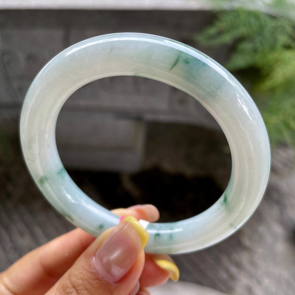 细糯种飘花圆条手镯54圈          天然缅甸A货翡翠（yc390011）