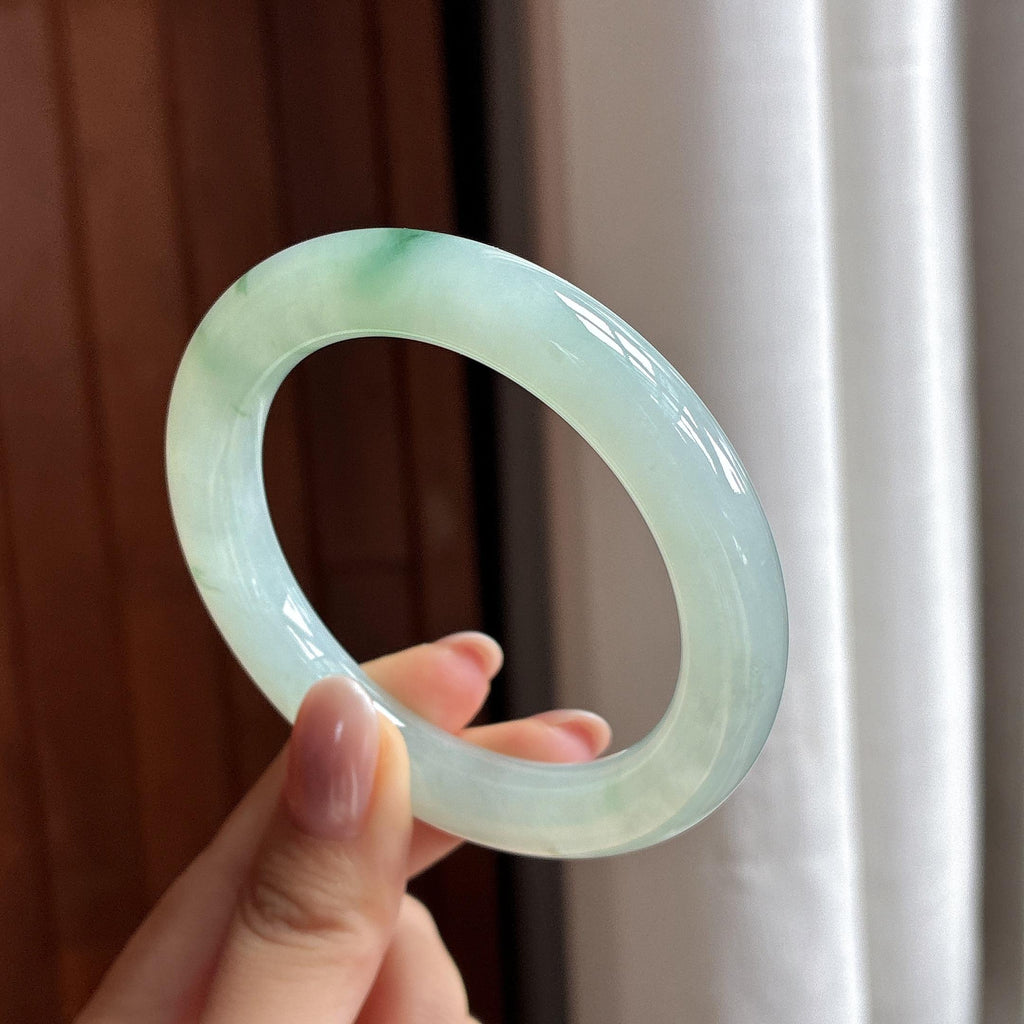 冰种飘花圆条手镯 55圈 天然缅甸A货翡翠（yc506746）
