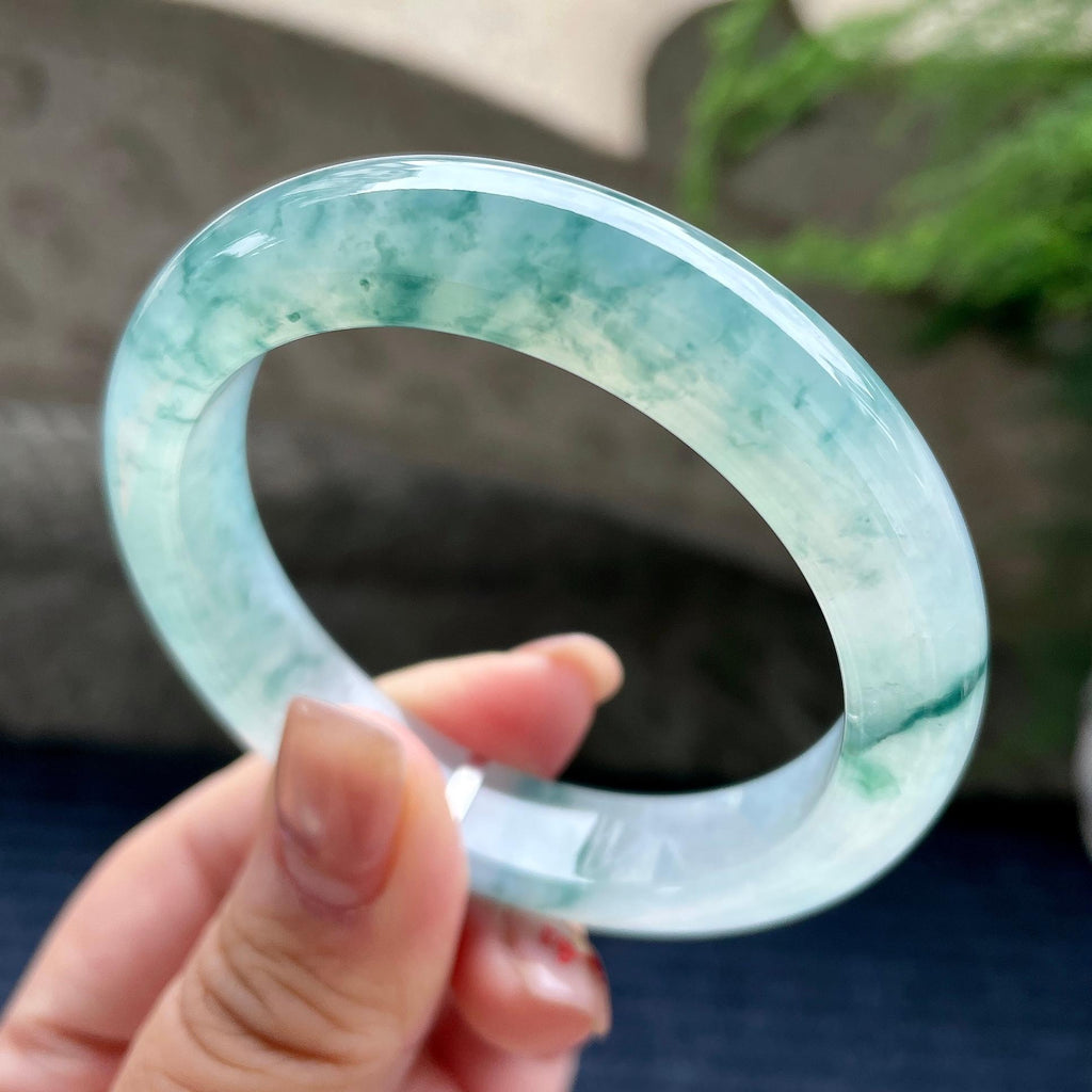小圈口  冰种飘蓝花正圈平安镯53圈口  天然缅甸A货翡翠（yc350664）