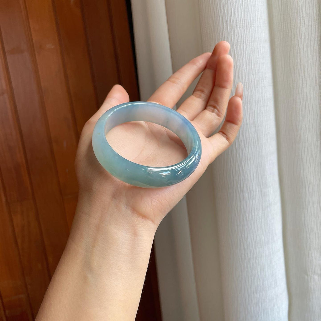 冰种蓝紫宽版翡翠平安镯（57.5mm）（yc325737）