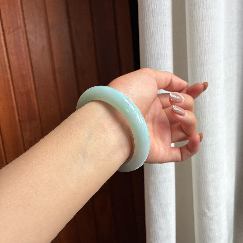 大圈口 细糯冰淡晴底 60圈 天然缅甸A货翡翠（yc454588）