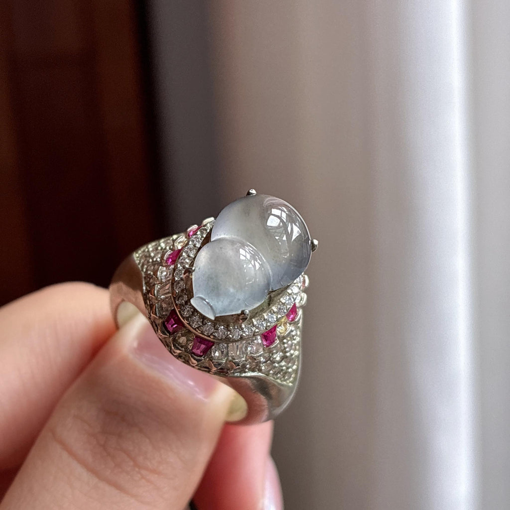 铜托冰种乌鸡葫芦蛋面 天然缅甸A货翡翠（yc503842）