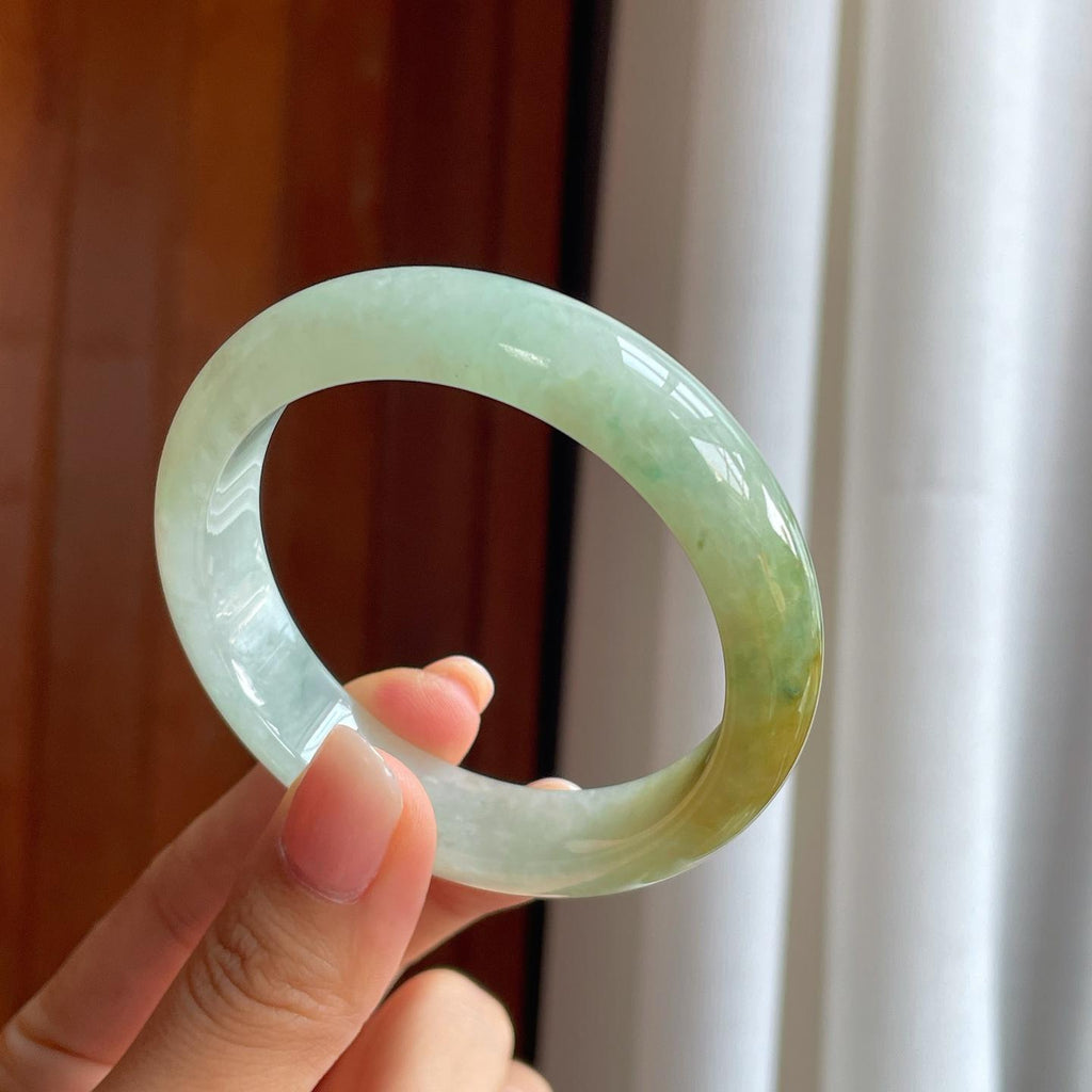 糯冰晴底飘黄翡翠平安镯（54.5mm)（yc397153）