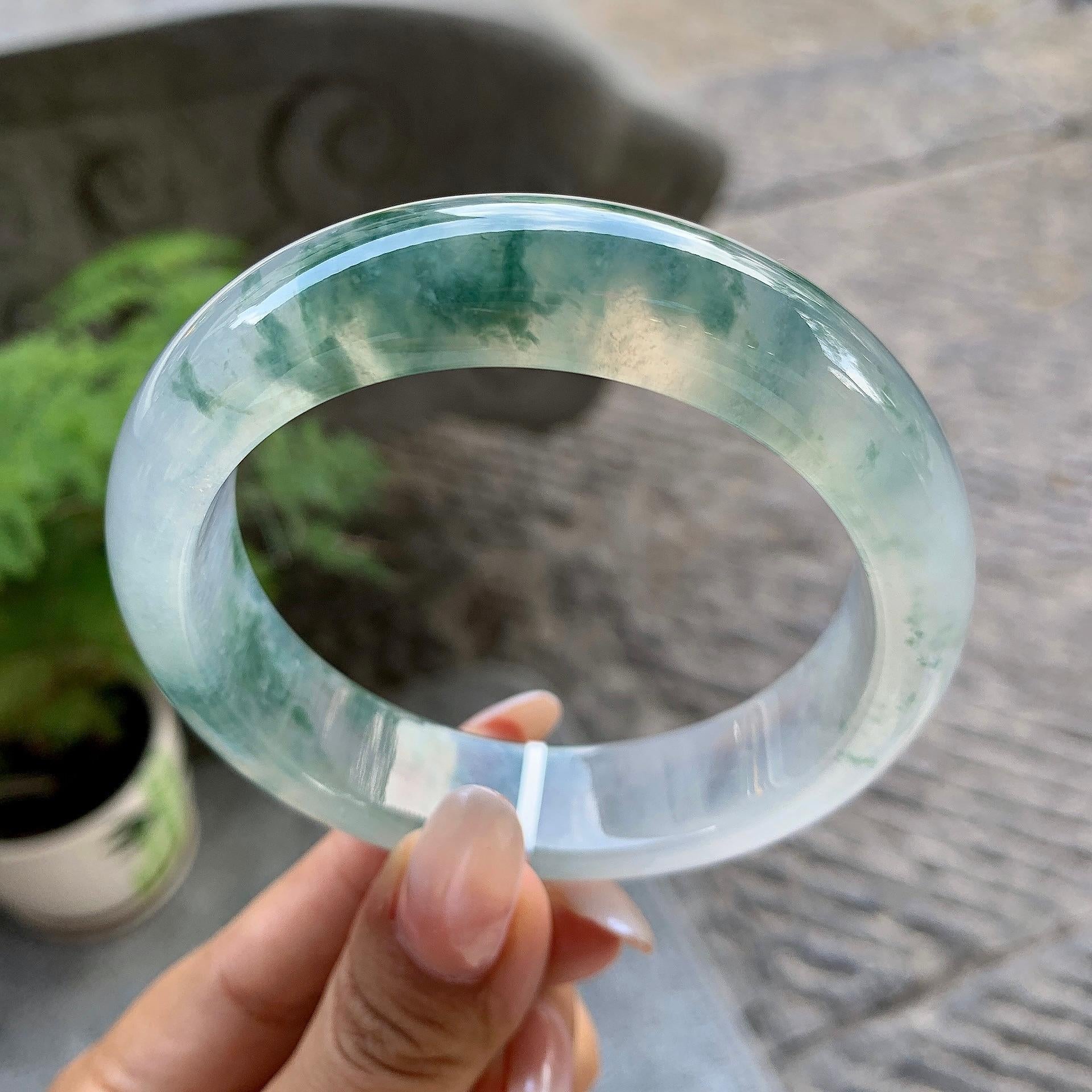 糯冰种飘花宽版轮胎手镯（60.1mm）（yc195366）