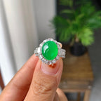 18k金钻镶冰种满绿蛋面戒指（两用款）（yc257225）