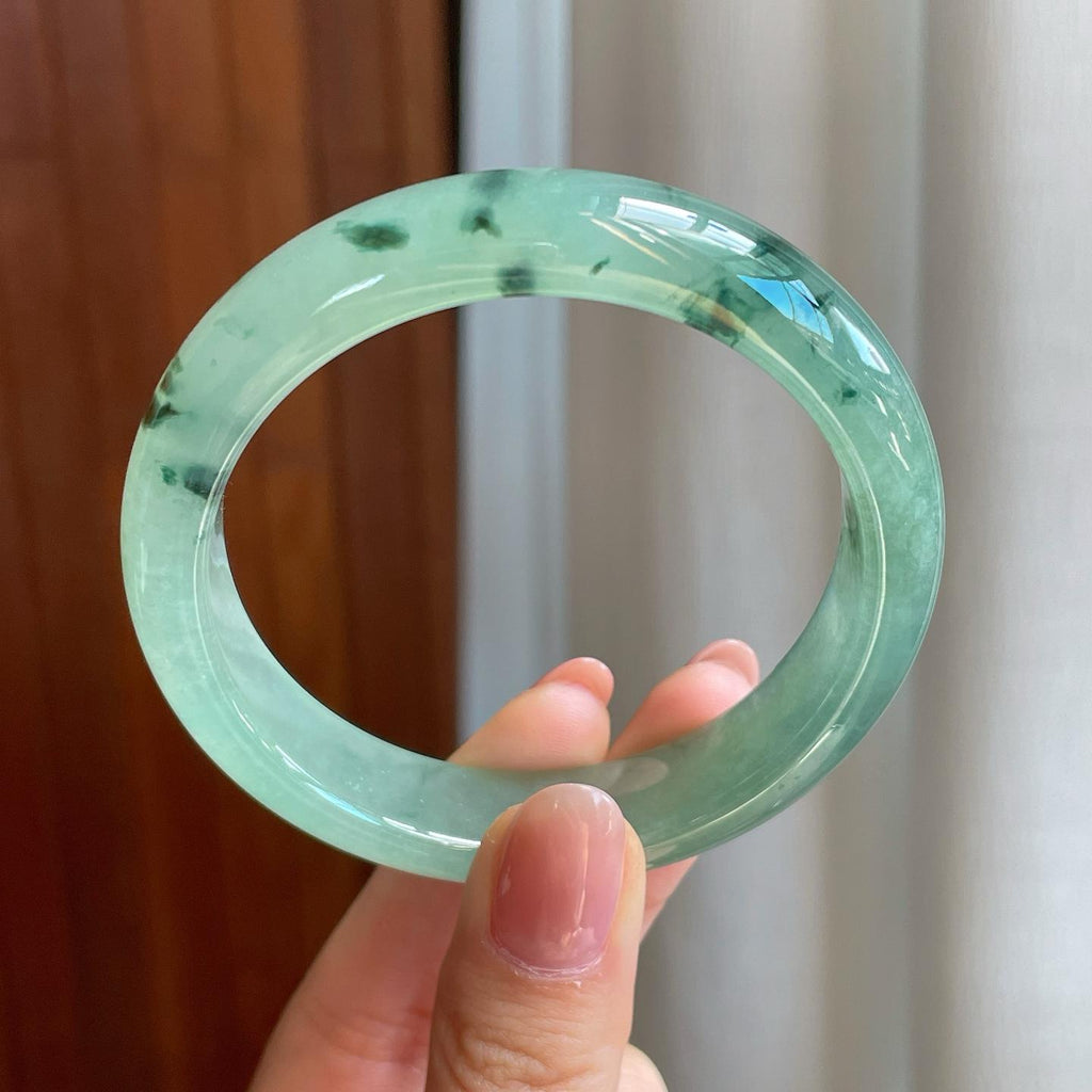 冰种飘花翡翠平安镯（55.4mm)（yc329479）