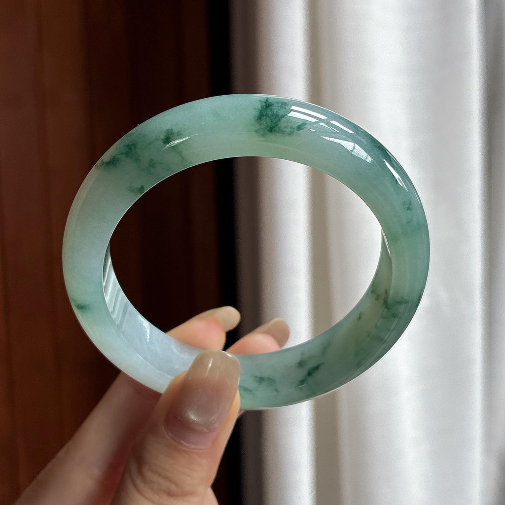 糯冰飘花正圈平安镯 55圈 天然缅甸A货翡翠（yc466255）