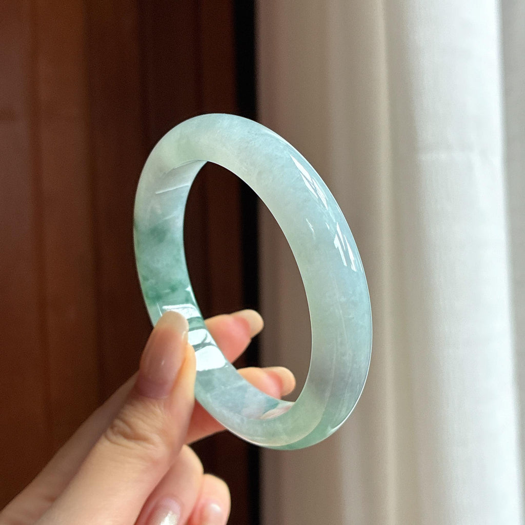 细糯种飘花正圈平安镯 57圈 天然缅甸A货翡翠（yc455088）