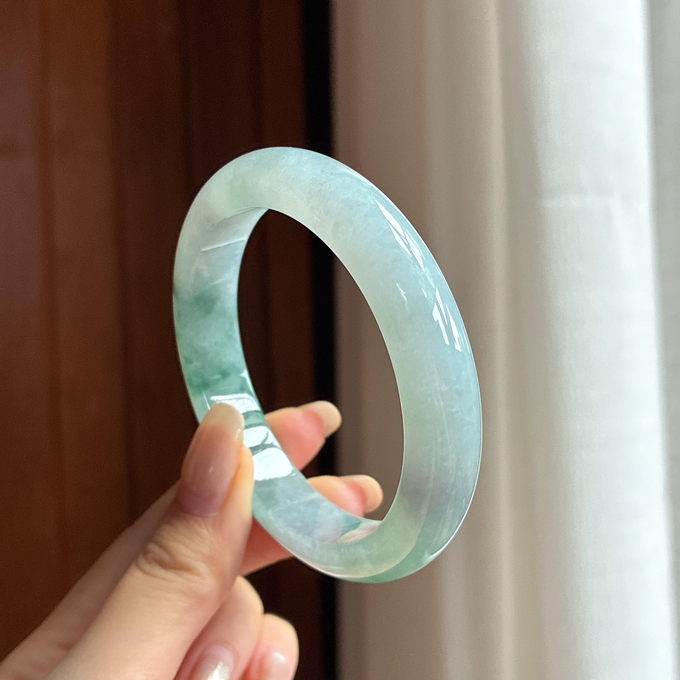 细糯种飘花正圈平安镯 57圈 天然缅甸A货翡翠（yc455088）