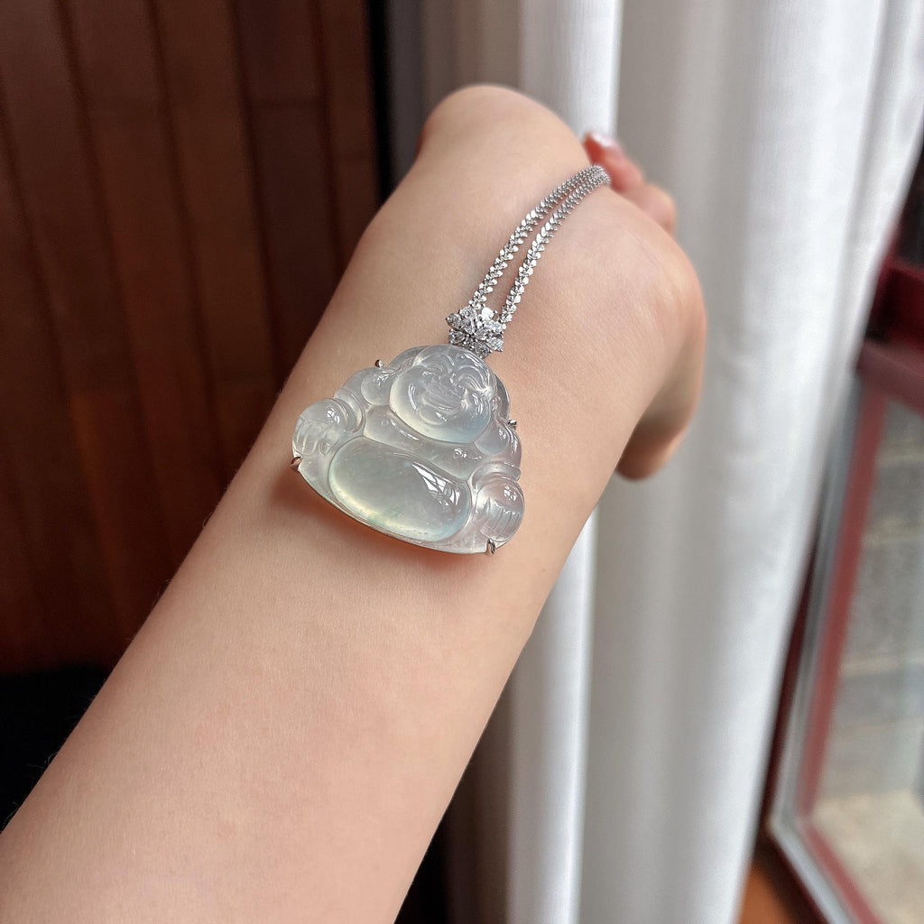 18K金镶冰种飘花玉佛挂件 天然缅甸A货翡翠（yc506671）
