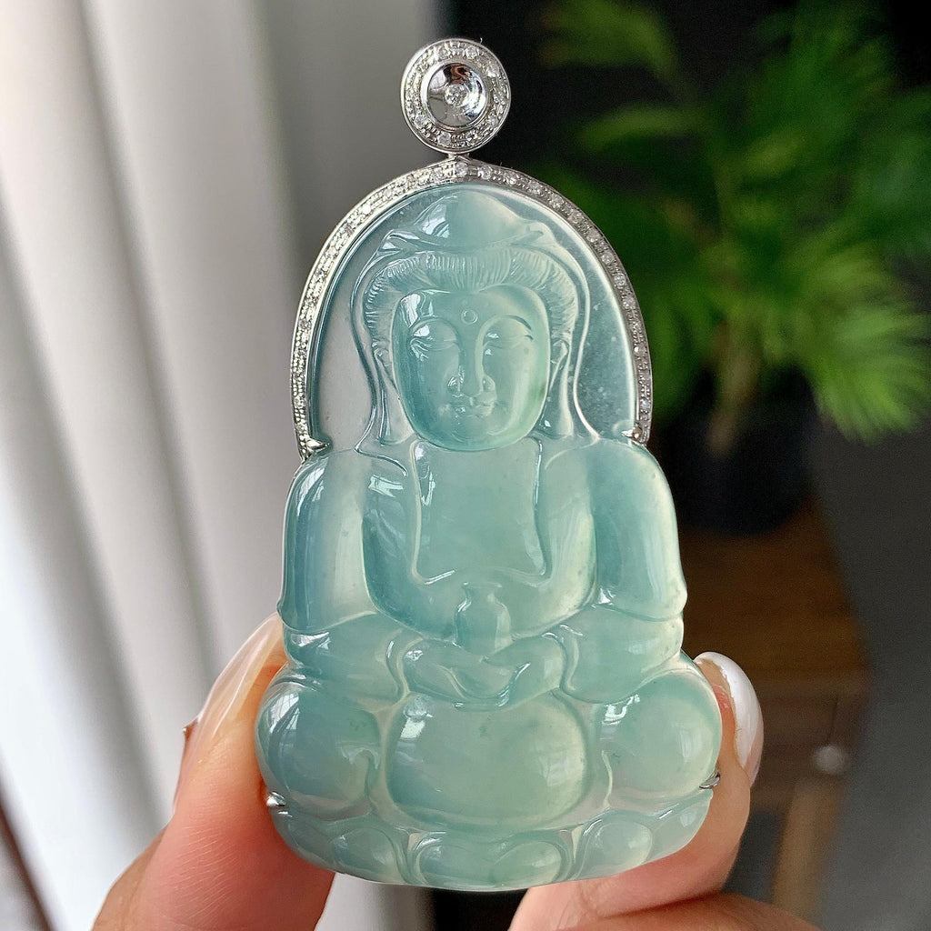 18k金钻镶糯冰种晴水观音挂件（yc252077）