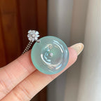 18k金钻镶冰种蓝晴底翡翠平安扣（yc265783）