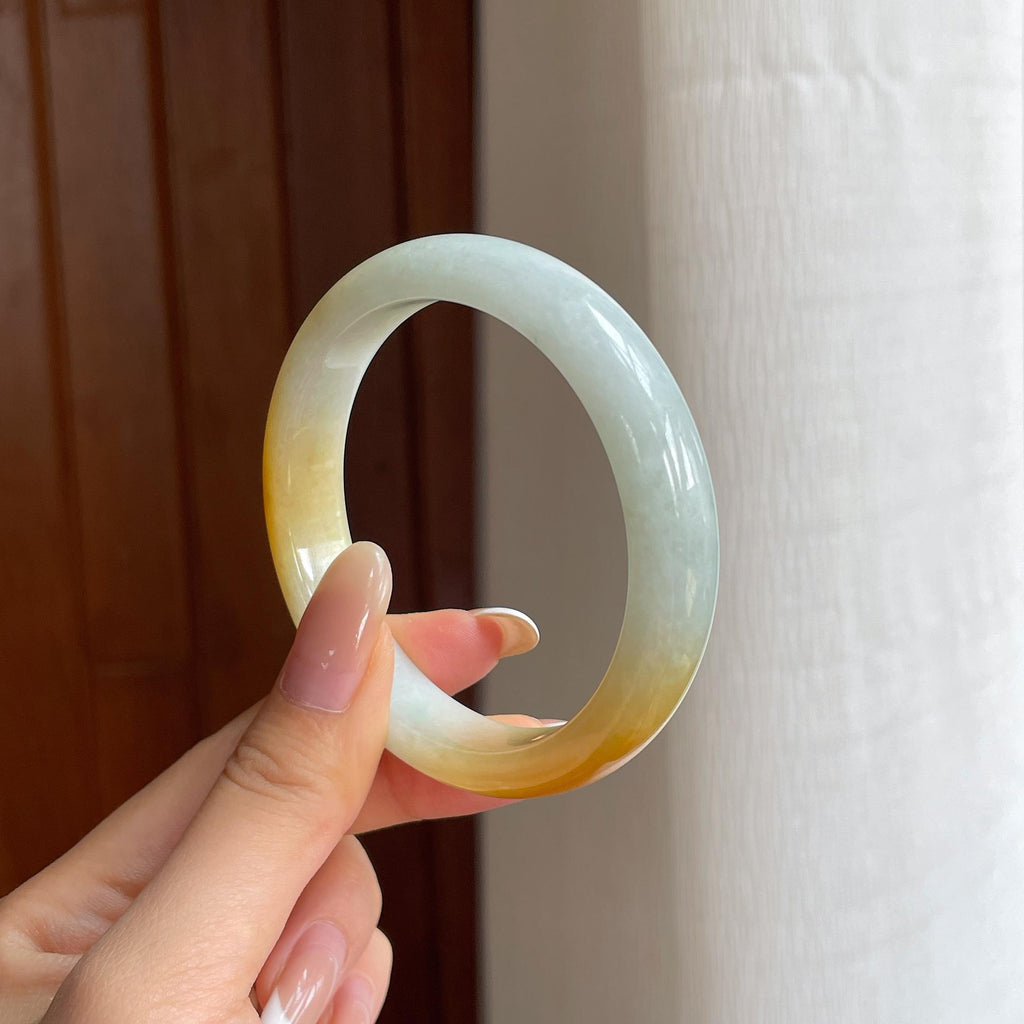 糯冰黄翡翡翠平安镯（57mm)（yc424982）