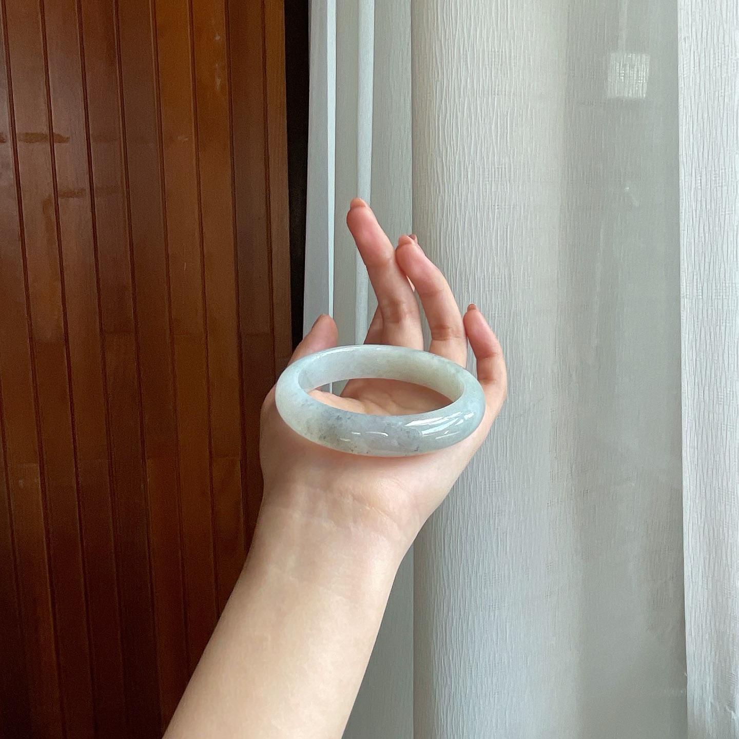 冰种乌鸡翡翠平安镯（57mm)（yc323653）