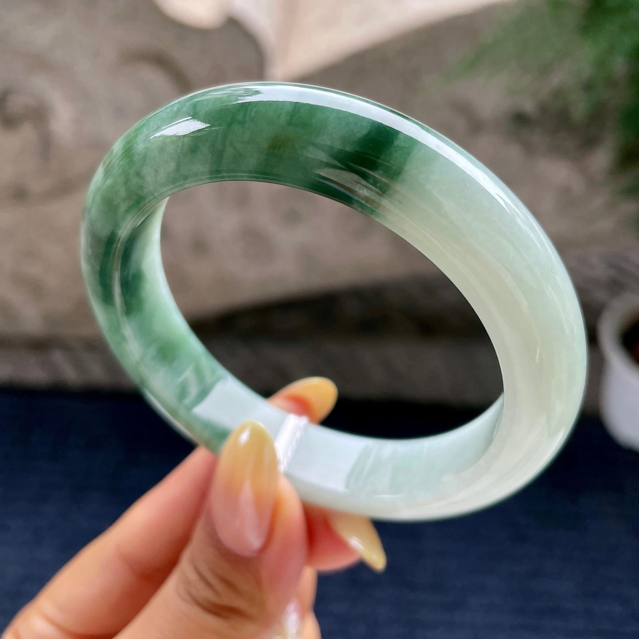 细糯种飘花正圈平安镯57.6圈 天然缅甸A货翡翠（yc460679）