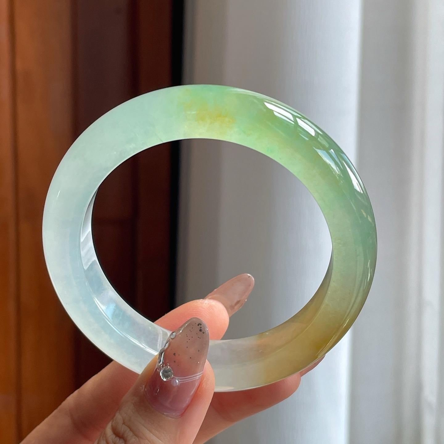 冰种黄翡翡翠平安镯（57mm）（yc190529）