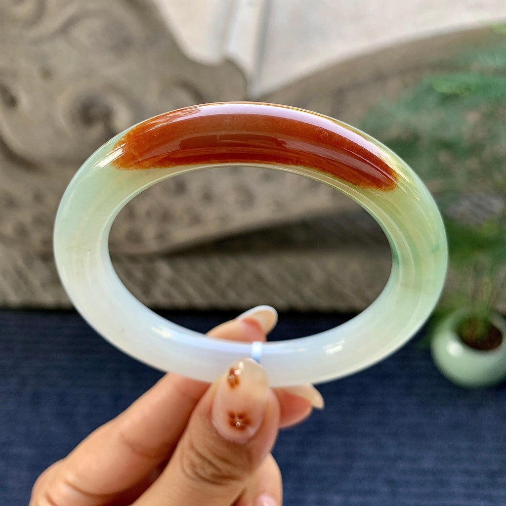 细糯种红翡飘花圆条手镯（57mm）（yc248095）