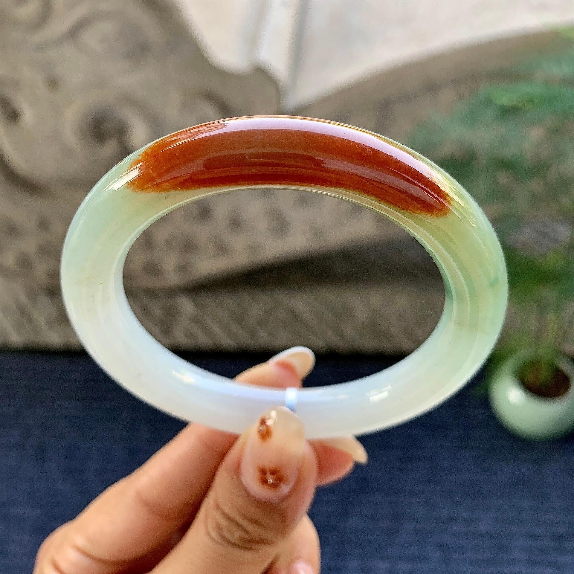 细糯种红翡飘花圆条手镯（57mm）（yc248095）