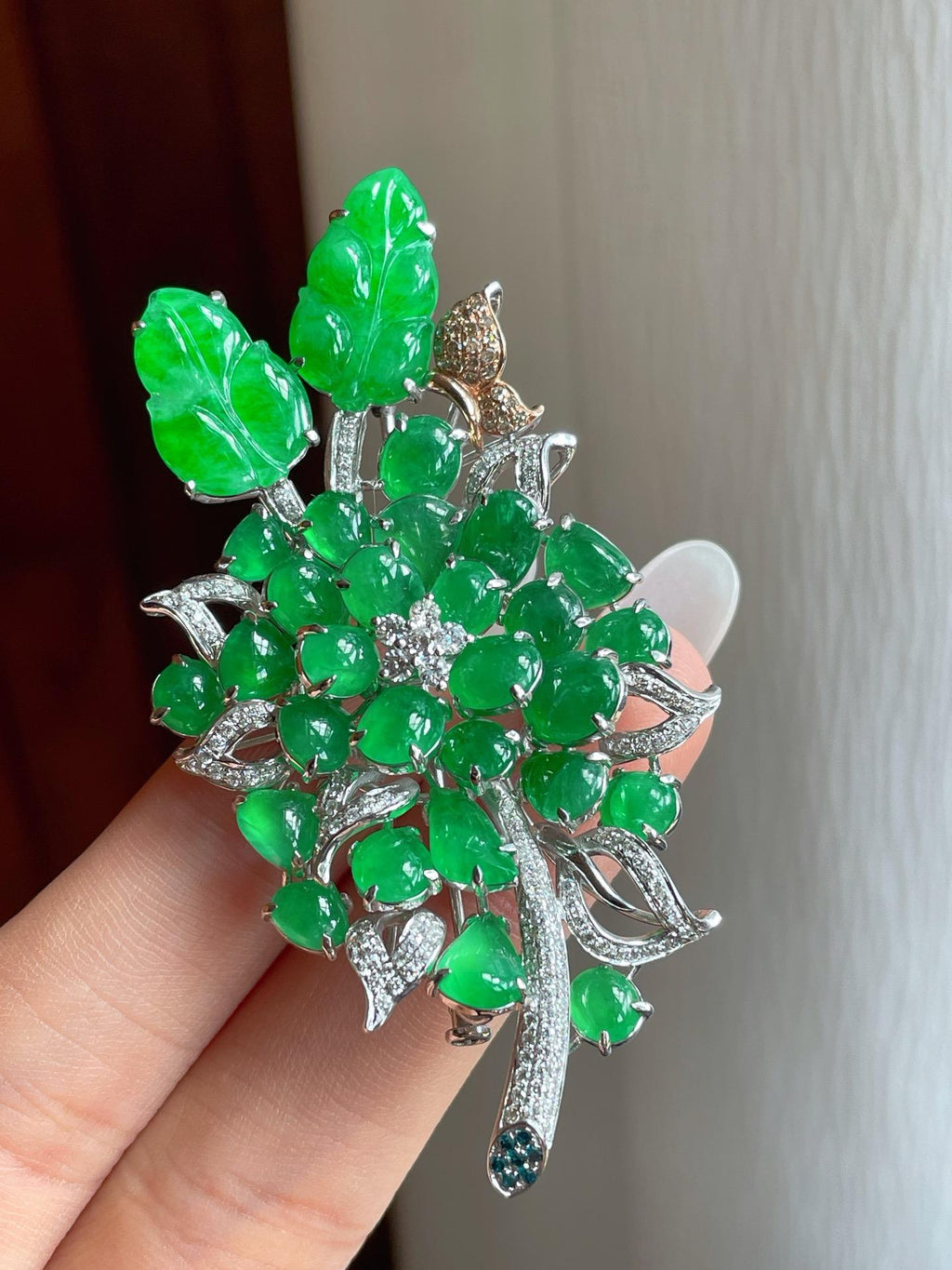 18k金镶冰种满绿胸针（yc261415）