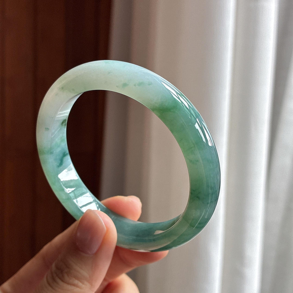 糯冰飘花正圈平安镯 56圈 天然缅甸A货翡翠（yc464563）