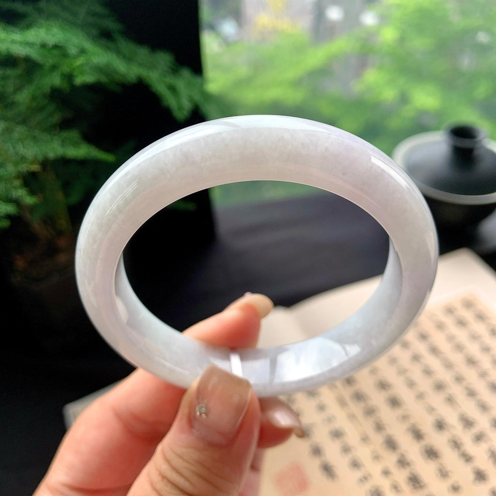 细糯种淡紫罗兰正圈平安镯 56.2圈口 天然缅甸A货翡翠（yc473087）