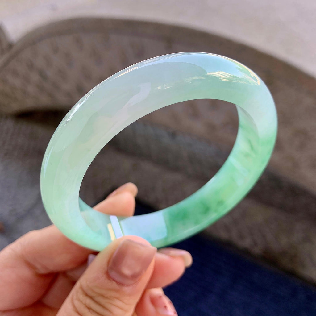 细糯种飘绿花正圈平安镯 57.8圈口 天然缅甸A货翡翠（yc352089）