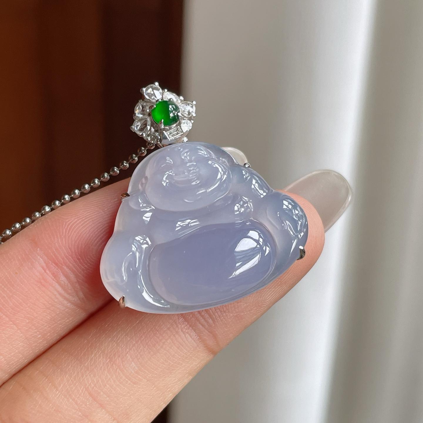 18k金钻镶糯冰紫罗兰翡翠佛公（yc263544）