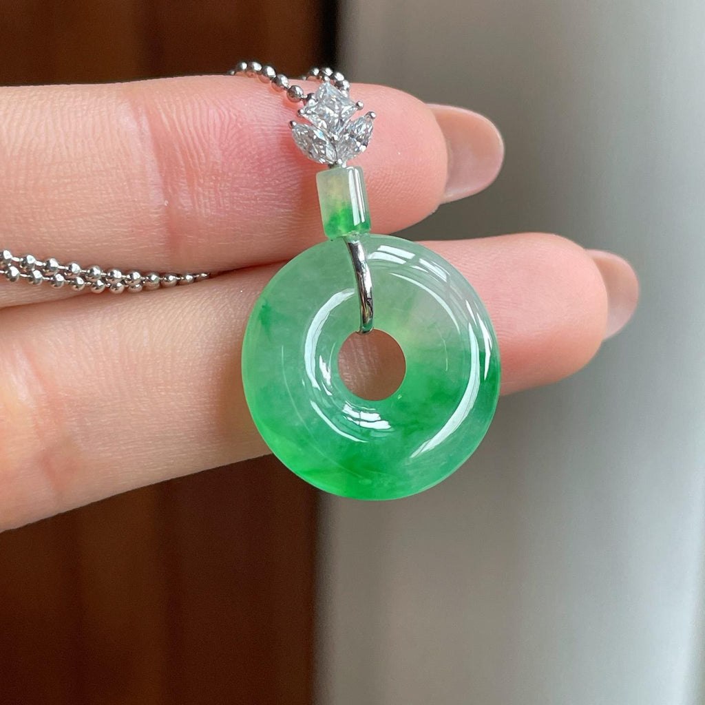 18k金扣头冰种飘花翡翠平安扣（yc363627）