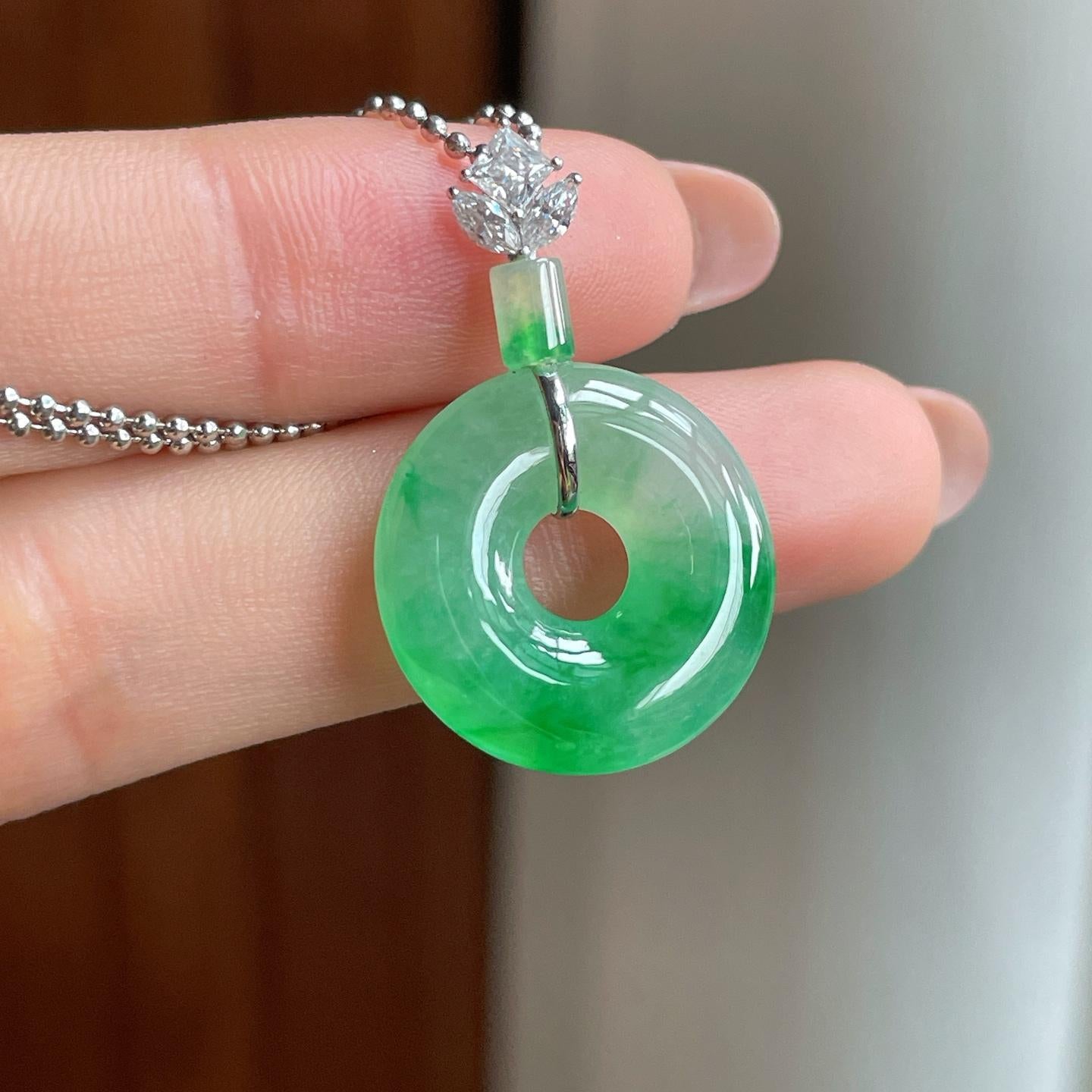 18k金扣头冰种飘花翡翠平安扣（yc363627）