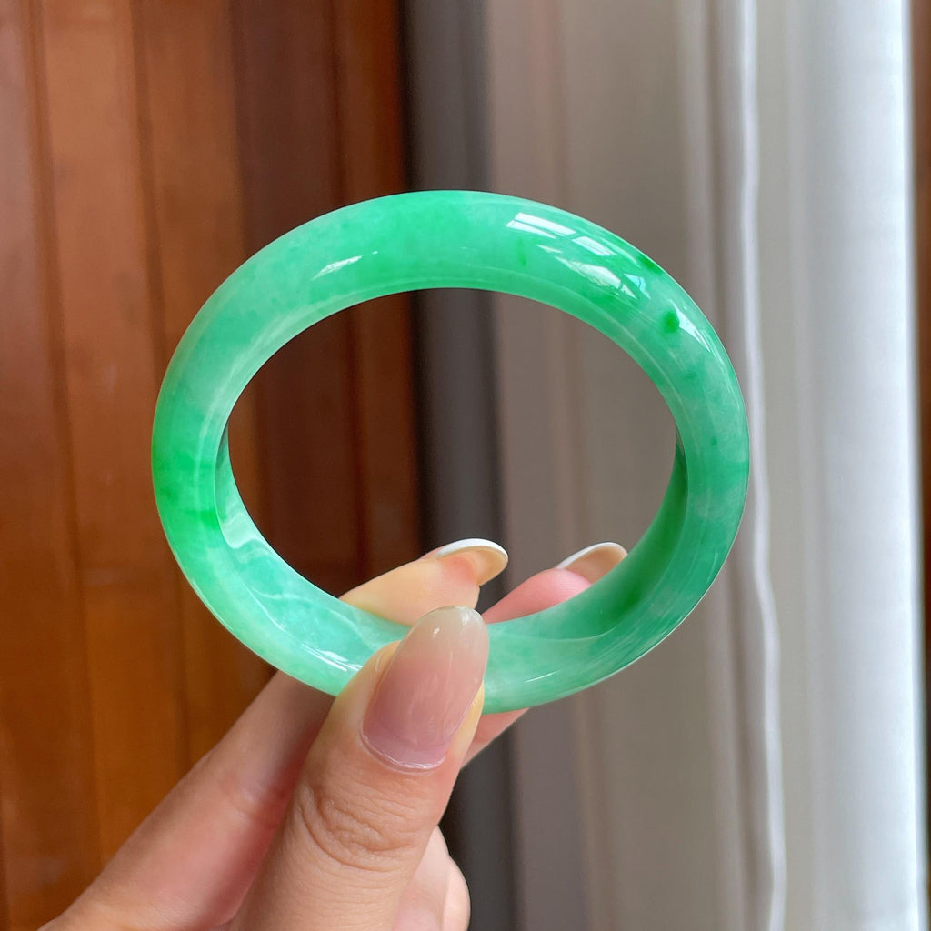 糯冰满绿翡翠平安镯（54mm)（yc406288）